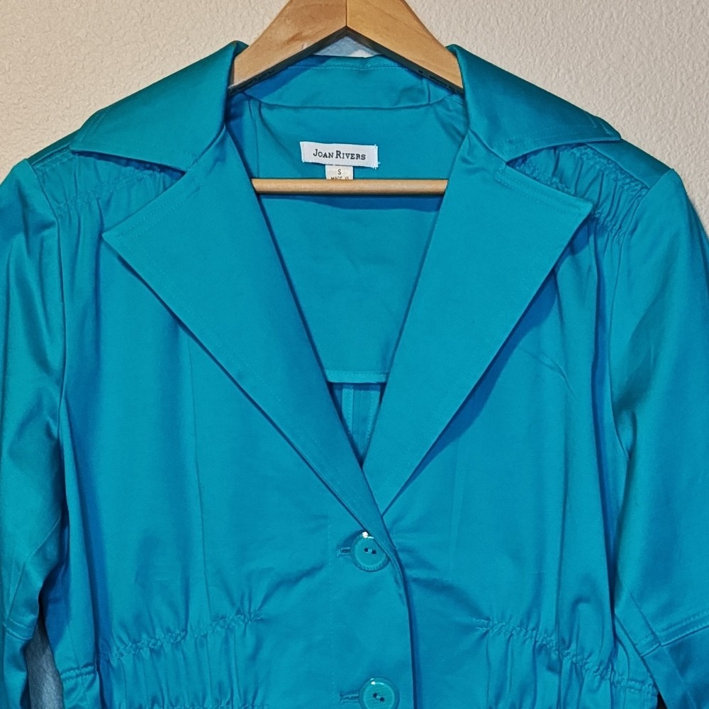 Joan Rivers Jacket Womens Small Teal Blue Cinched Waist 3/4 Sleeve A89526 - Picture 3 of 12